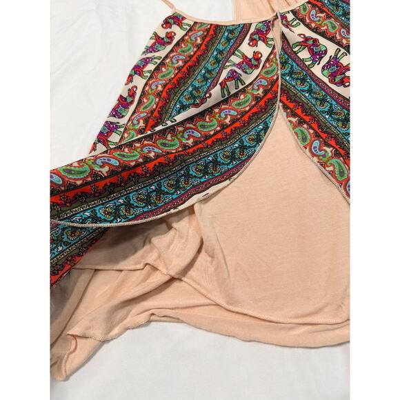 Rue 21 light pink tank top with chiffon overlay elephant/colorful design -xl - Picture 6 of 7